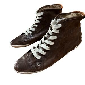 Womens Frye High Top Burnished Leather Sneakers Shoes Size 8.5 M High Top Brown
